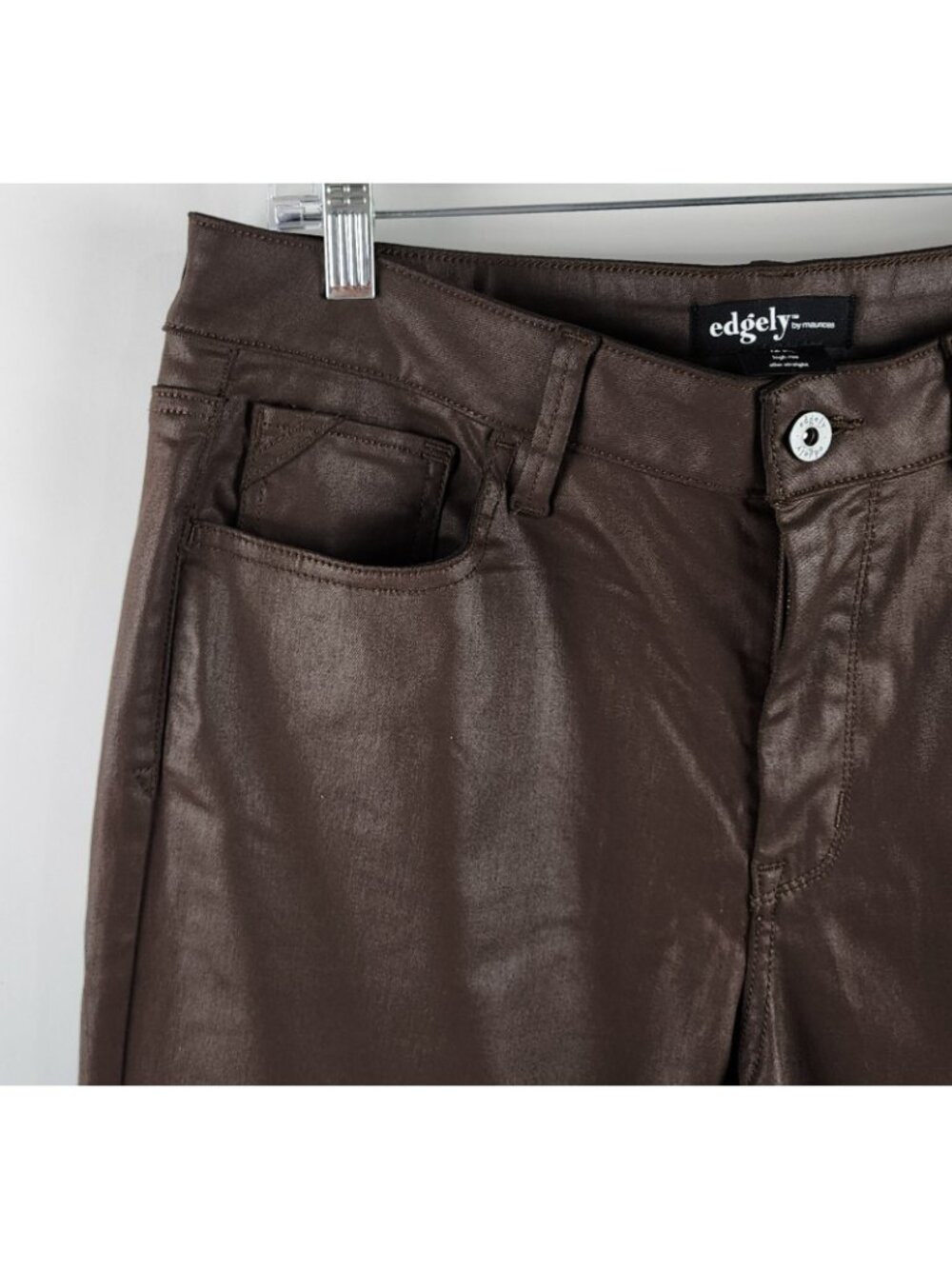 Edgely Pants 12 Short Womens Brown Faux Leather Straight Leg Pants - Picture 3 of 11